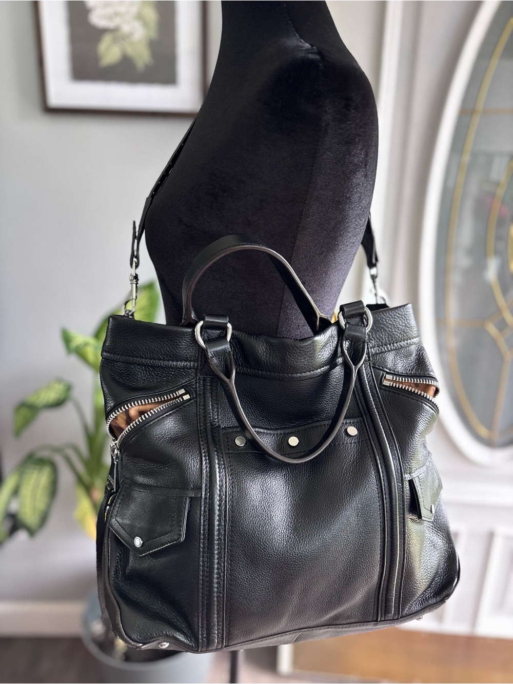 Aimee Kestenberg Black Leather Zip-Accent Tote